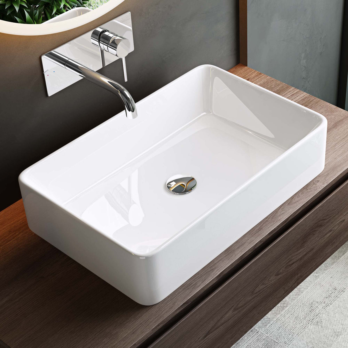 glasvilla Lavabo Lavabo de Encimera BTH: 59x38x13,5cm Cuenco de Cerámica Bruselas105D