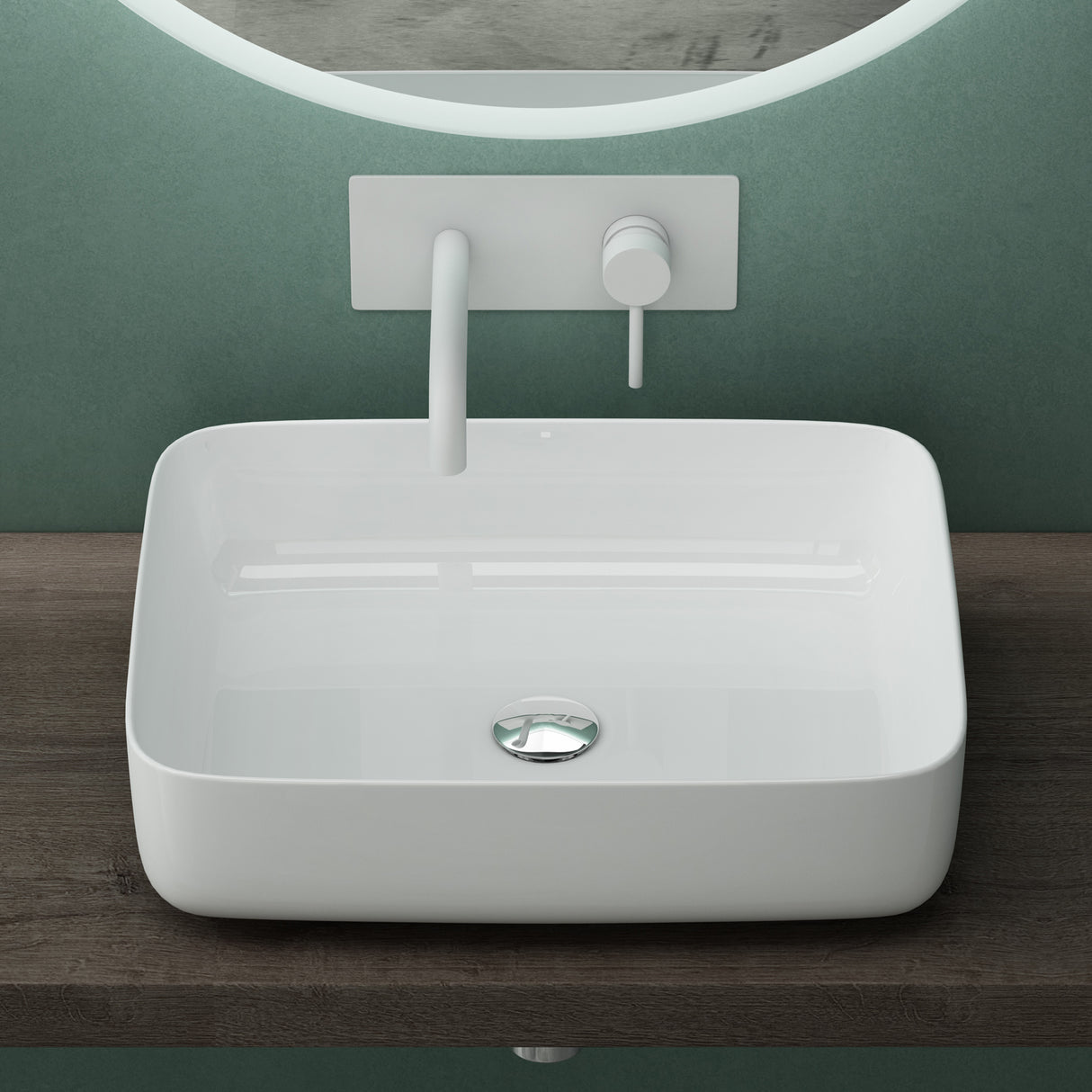 Vasque à poser Glasvilla, meuble vasque en céramique blanche, rectangulaire avec revêtement nano/effet lotus, Bruxelles 106