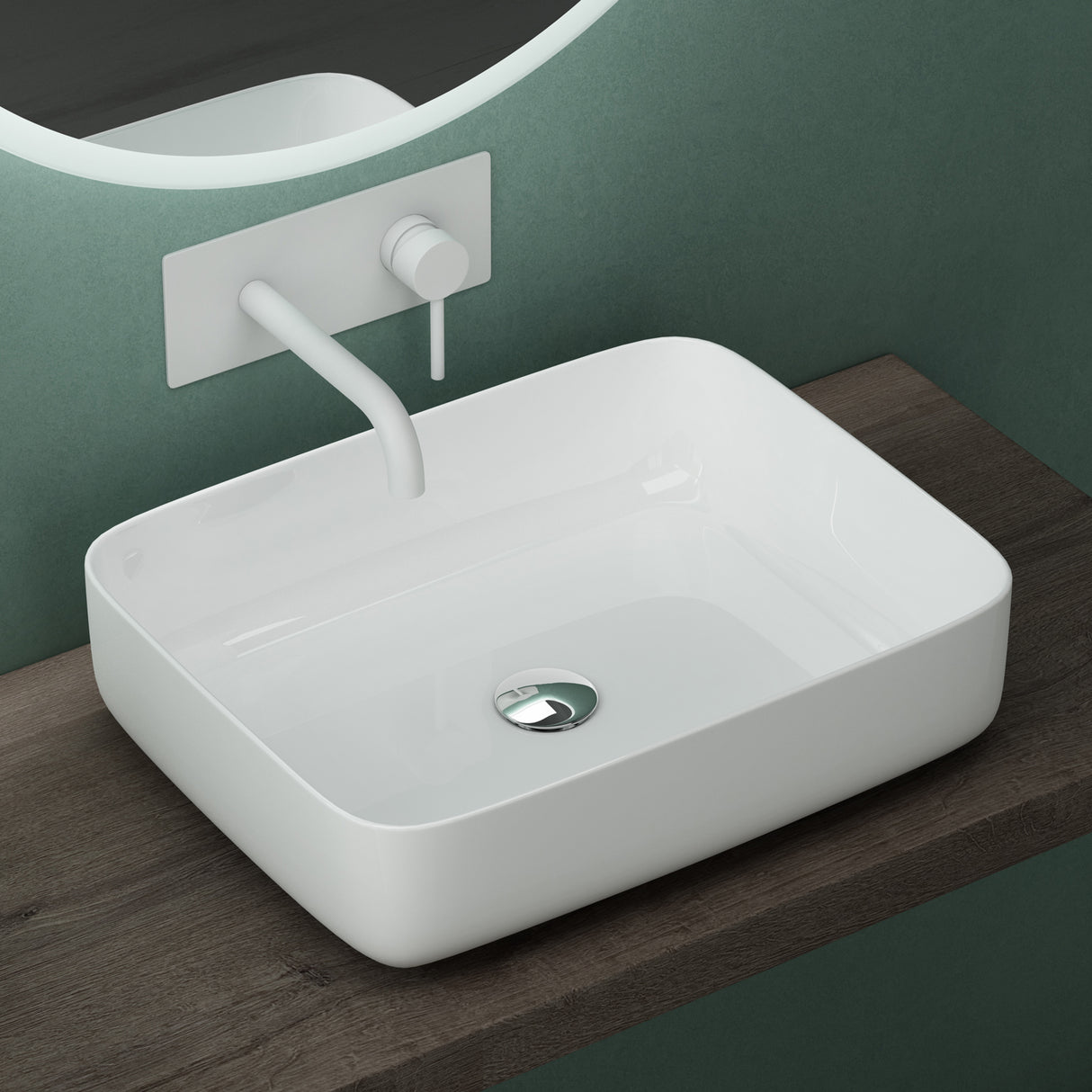 Vasque à poser Glasvilla, meuble vasque en céramique blanche, rectangulaire avec revêtement nano/effet lotus, Bruxelles 106