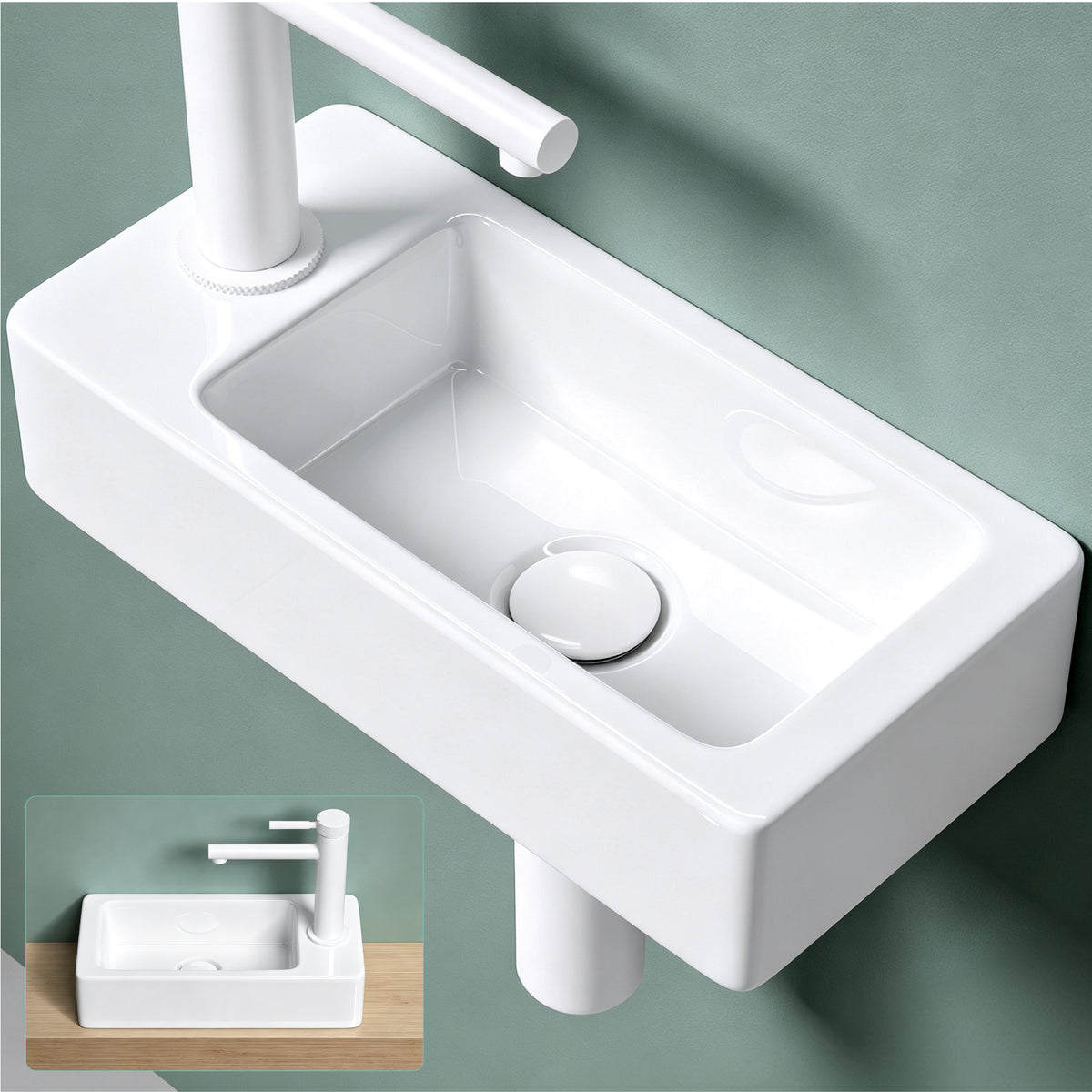glasvilla Lavabo Bagno Sospeso in Ceramica Lavandino Bagno Rettagolare con Nano Rivestimenti Bianco Brüssel3053