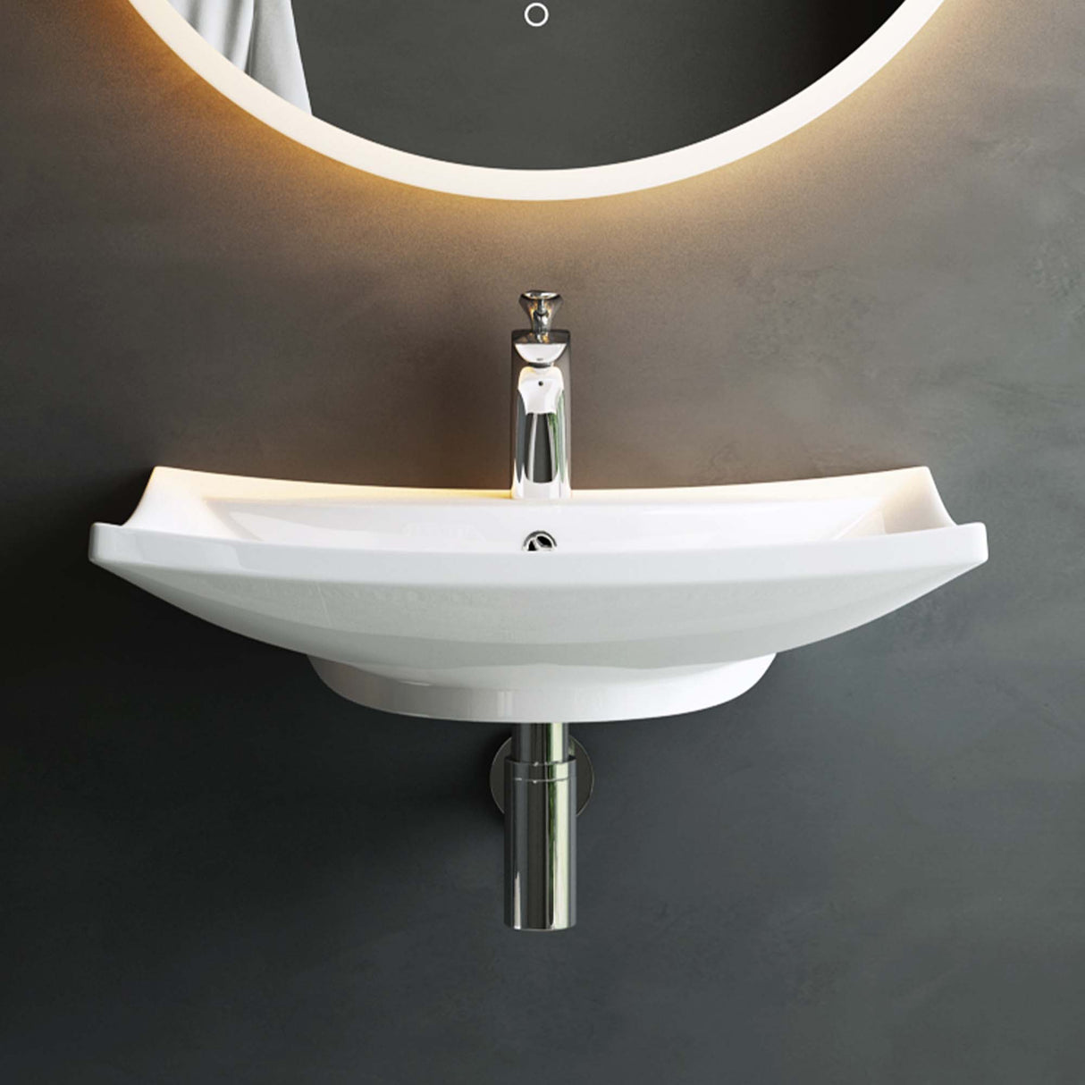 glasvilla lavabo de encimera lavabo colgante BTH: 60x44x18cm blanco de cerámica con recubrimiento nano Bruselas709