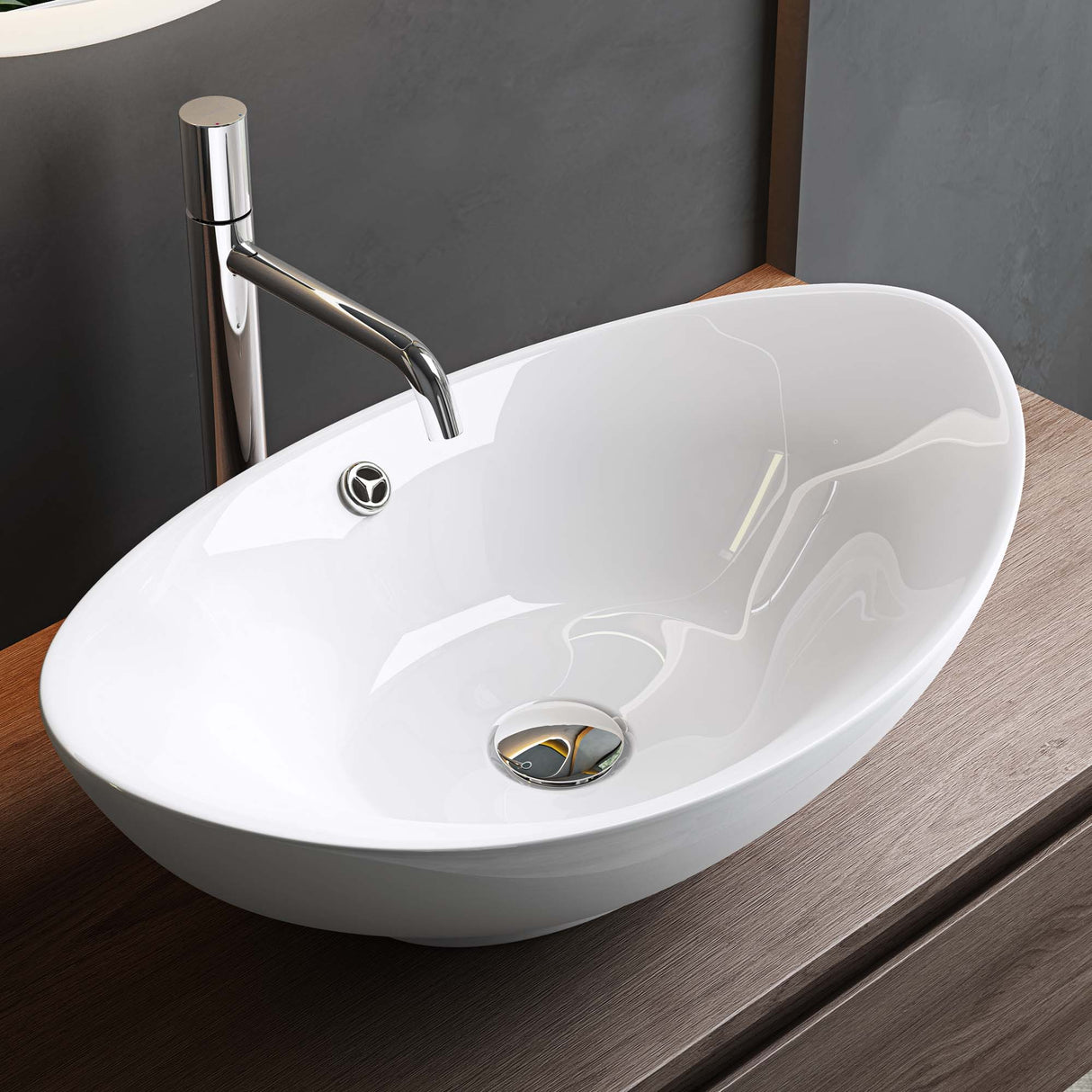 glasvilla Lavabo da Appoggio 59x38cm in Ceramica Lavandino Bagno Ovale Nano Rivestimenti Inclusi Brüssel818