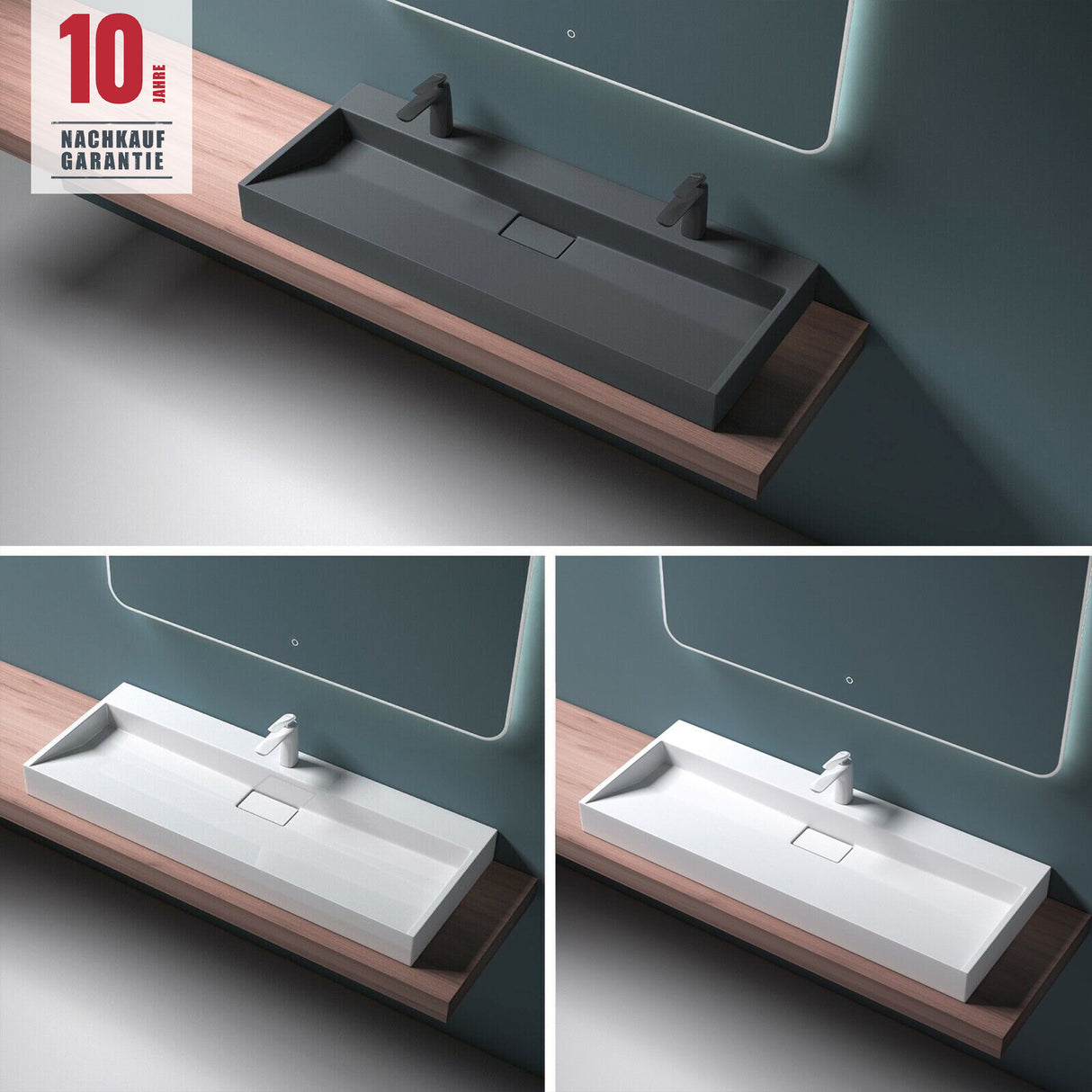 glasvilla Lavabo da Appoggio da Marmo fuso Lavabo Bagno Sospeso Lavandino Bagno Rettangolare Scarico Incluso Colossum19