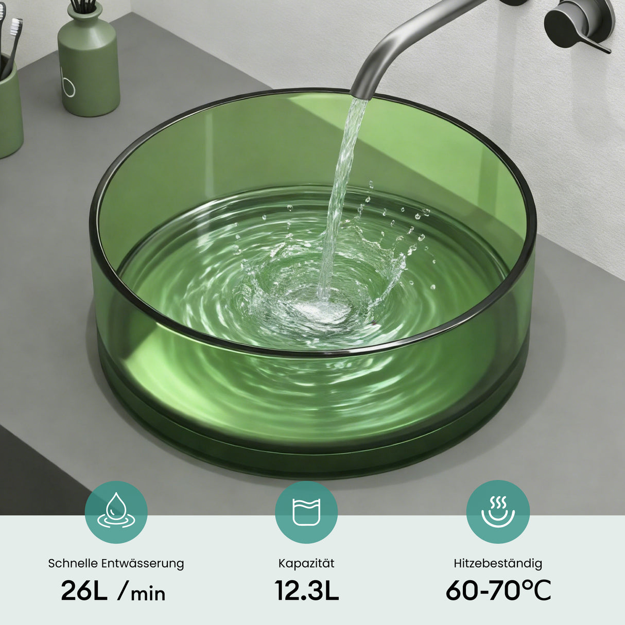 Lavabo Sobre Encimera Glasvilla Coloria01 Resina Translúcida Redonda (40 cm)