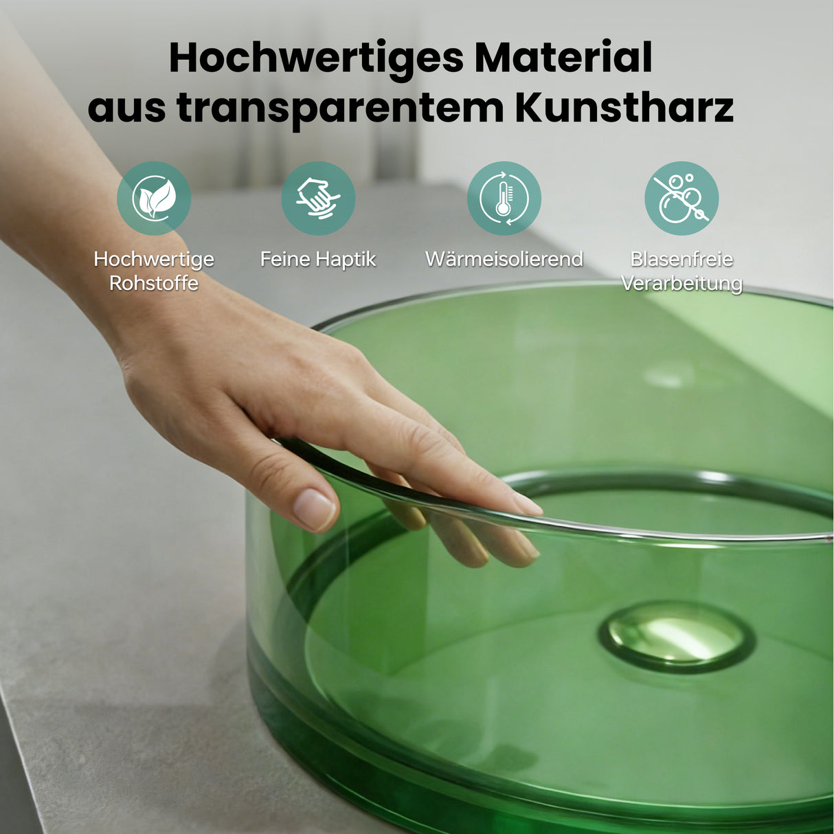 glasvilla Lavabo da Appoggio in Resina, Lavabo da Bagno senza Foro Rubinetto e Troppopieno, Coloria01