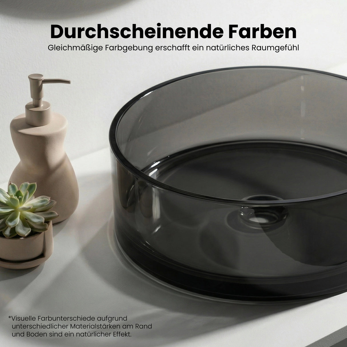 glasvilla Lavabo da Appoggio in Resina, Lavabo da Bagno senza Foro Rubinetto e Troppopieno, Coloria01