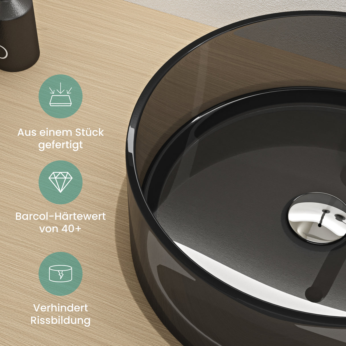 glasvilla Lavabo da Appoggio in Resina, Lavabo da Bagno senza Foro Rubinetto e Troppopieno, Coloria01