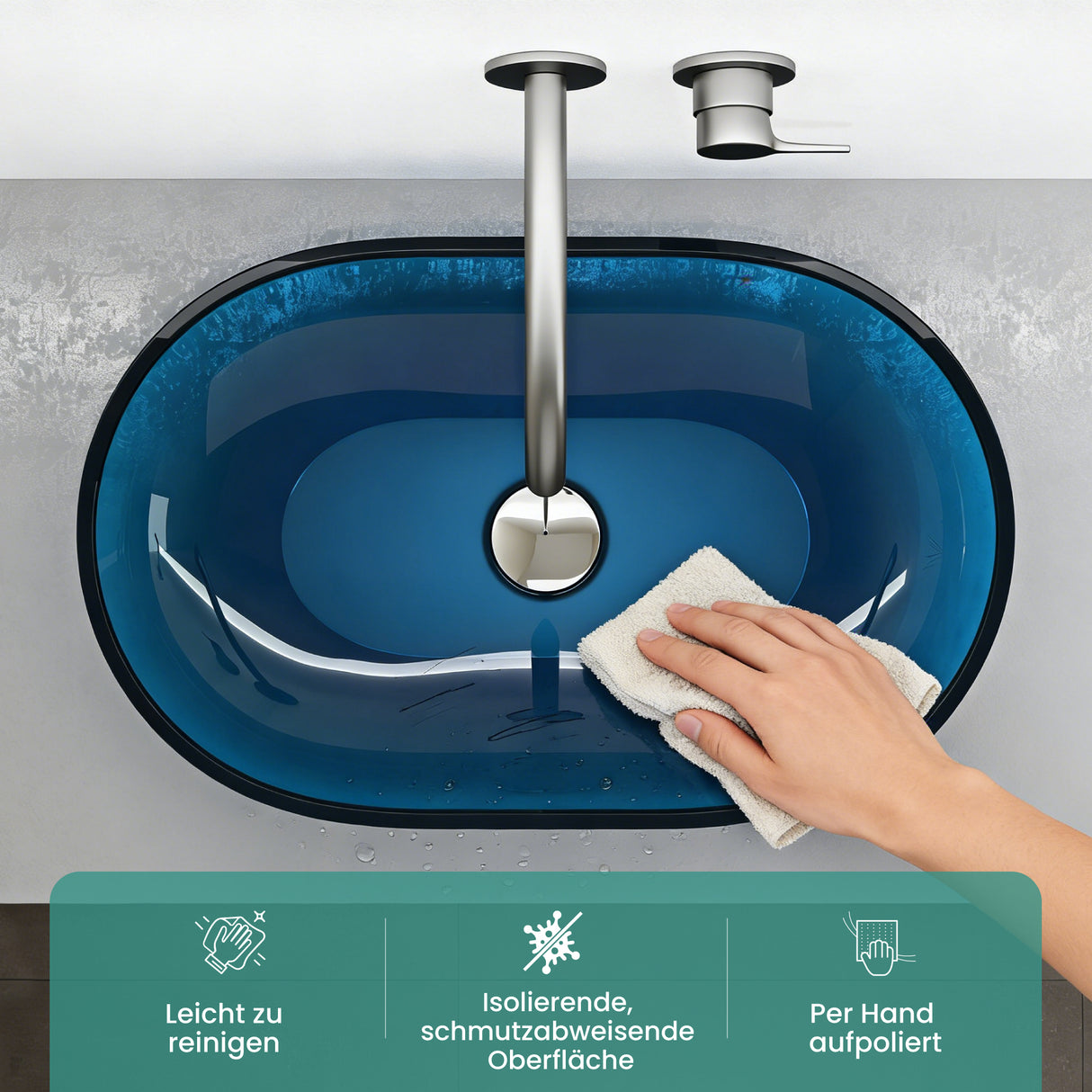 glasvilla Lavabo da Appoggio in Resina 54x34x10.5cm, Lavabo da Bagno Ovale senza Foro Rubinetto e Troppopieno, Coloria03