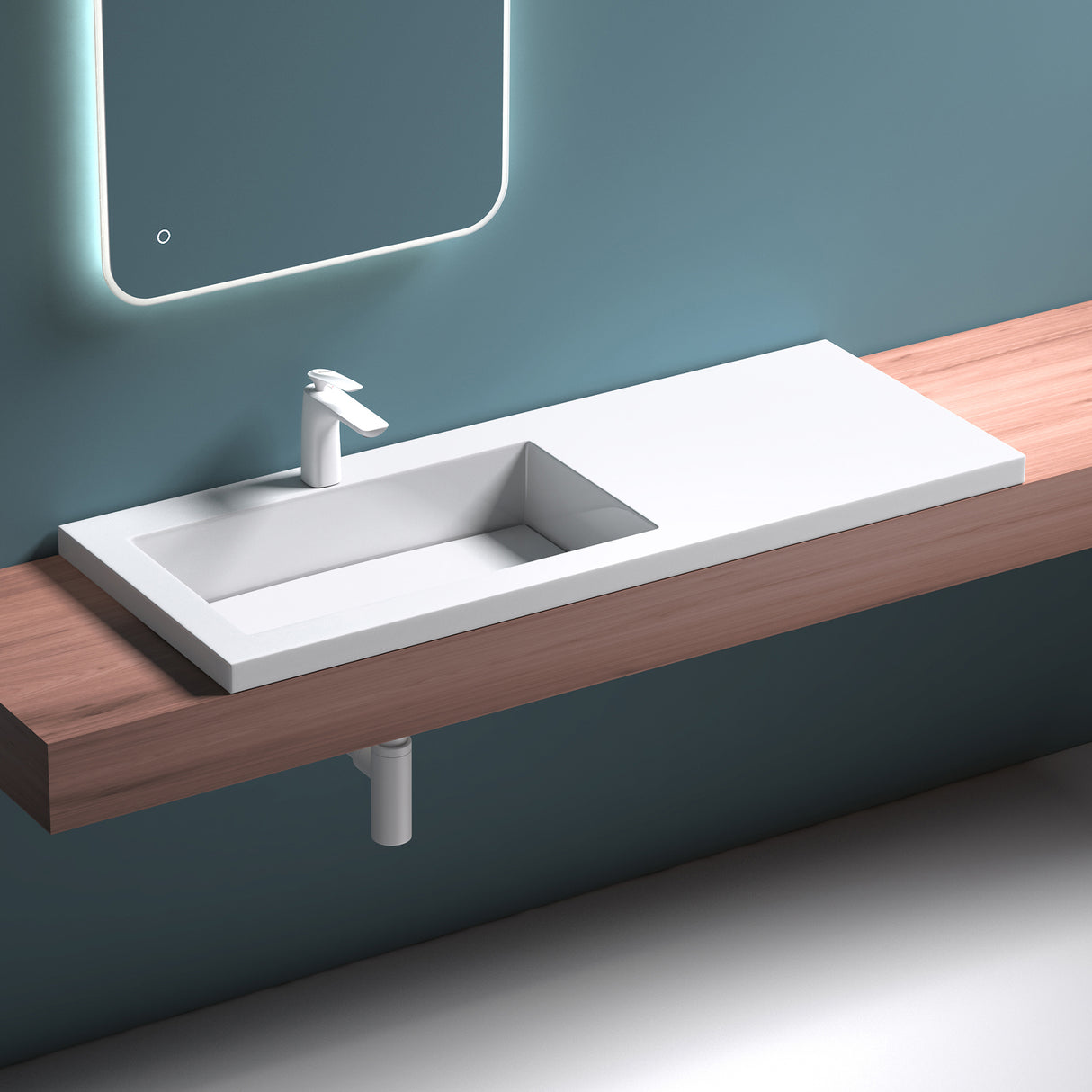 glasvilla lavabo de encastre lavabo a la derecha BTH: 120x46x13,5cm diseño de mueble de lavabo en mineral colado en blanco Colossum820