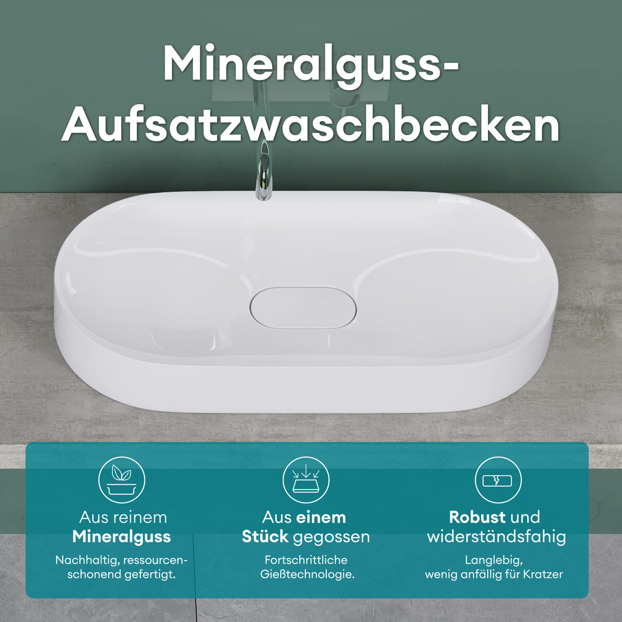 glasvilla Lavabo da Appoggio da Marmo fuso Lavandino Bagno con Rivestimento Nano Colossum826