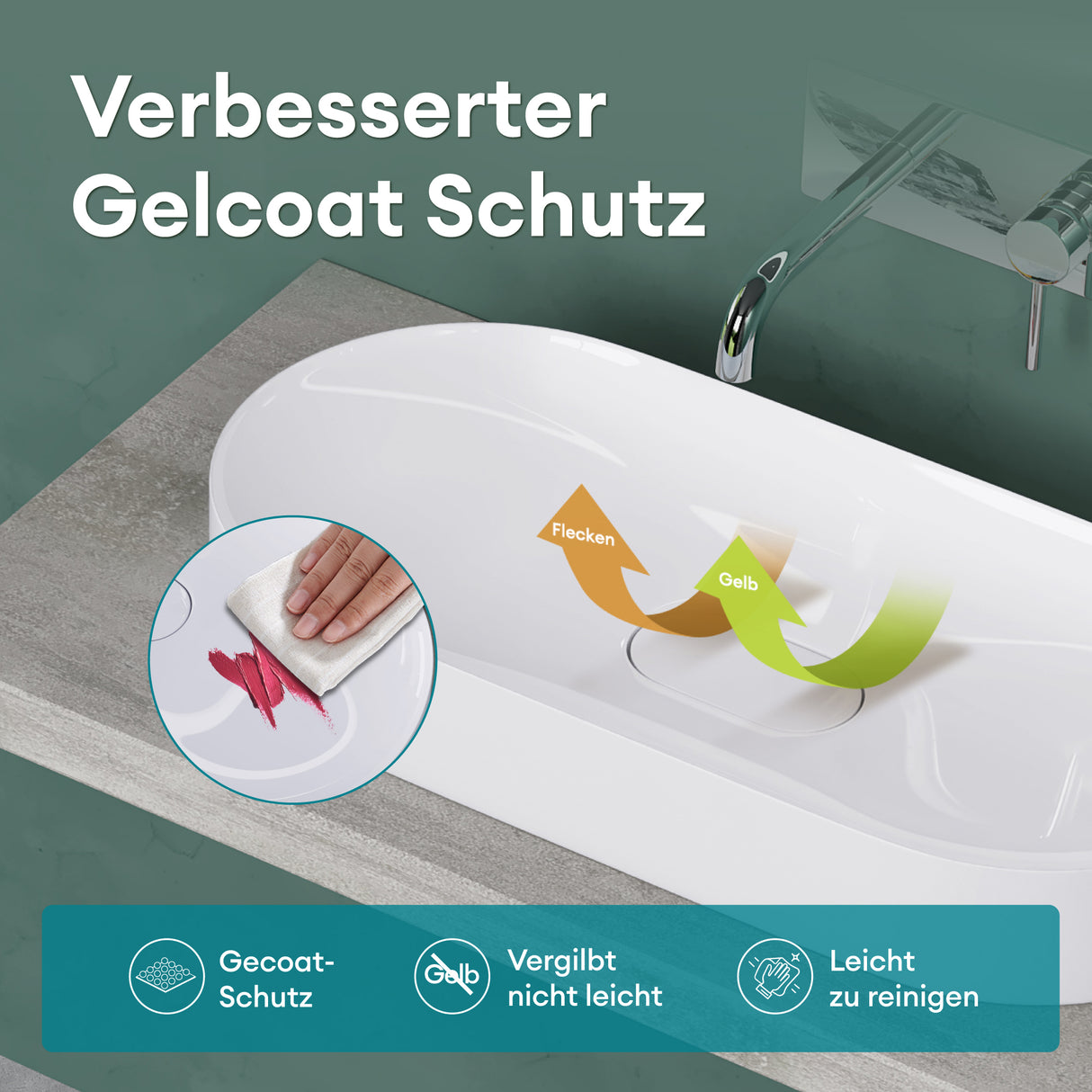 glasvilla Lavabo da Appoggio da Marmo fuso Lavandino Bagno con Rivestimento Nano Colossum826