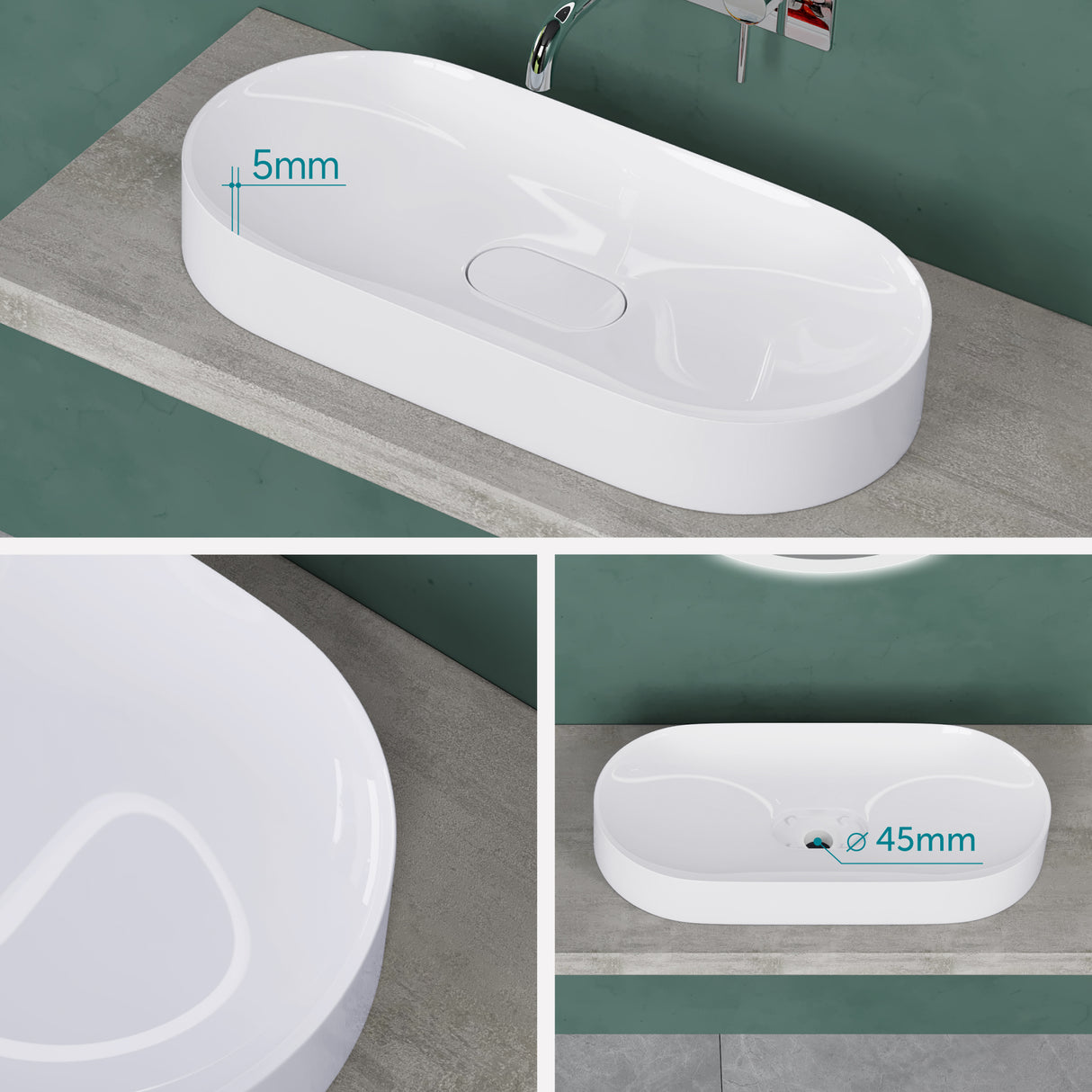 glasvilla Lavabo da Appoggio da Marmo fuso Lavandino Bagno con Rivestimento Nano Colossum826
