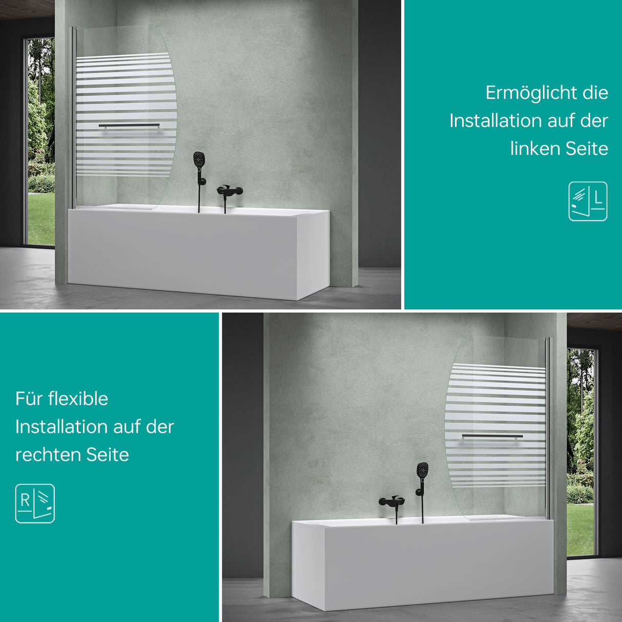 glasvilla Duschwand para bañera pared de bañera plegable 180° vidrio de seguridad con NANO 90x140cm separador de bañera accesorio de bañera Cortona112