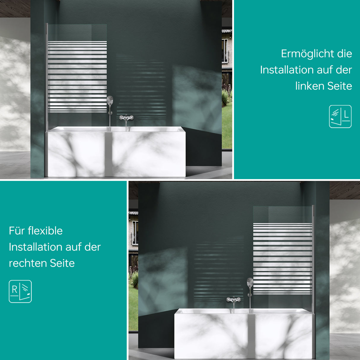 glasvilla Duschwand para bañera Bañerawand vidrio de seguridad con sellado NANO mampara de bañera accesorio de bañera 80x140cm Cortona201