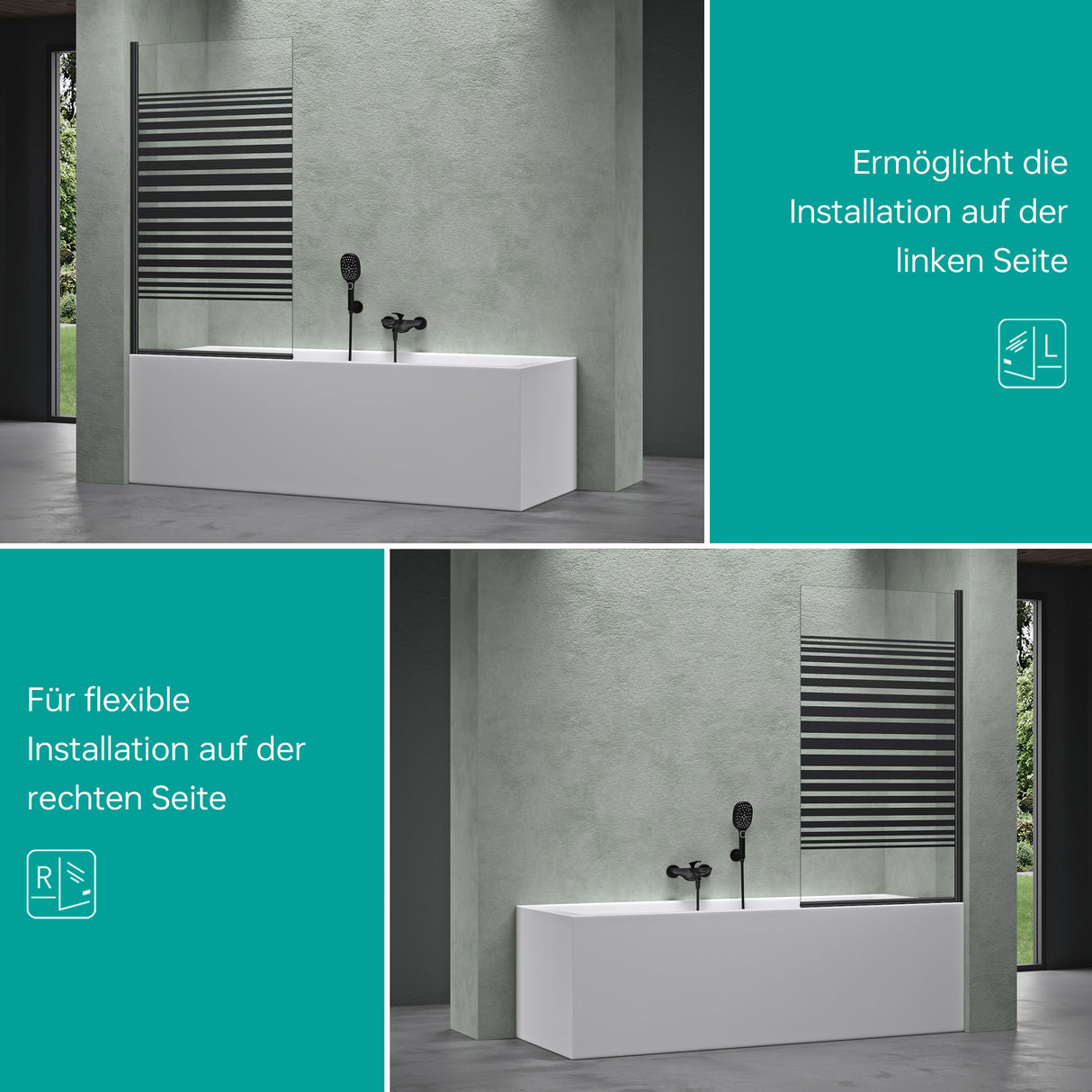 glasvilla Duschwand para bañera Bañerawand vidrio de seguridad con sellado NANO mampara de bañera accesorio de bañera 80x140cm Cortona201