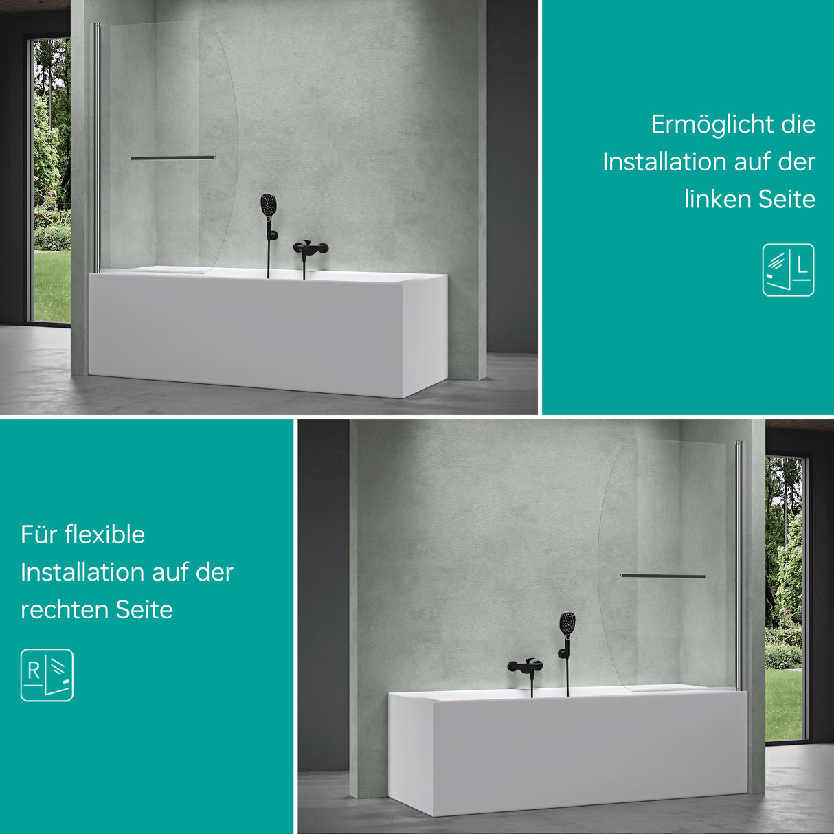 glasvilla Duschwand para bañera pared de bañera plegable 180° vidrio de seguridad con NANO 90x140cm separador de bañera accesorio de bañera Cortona112