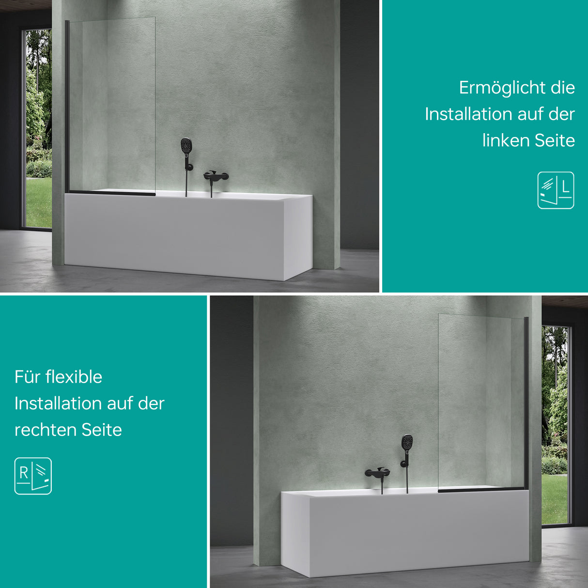 glasvilla Duschwand para bañera Bañerawand vidrio de seguridad con sellado NANO mampara de bañera accesorio de bañera 80x140cm Cortona201