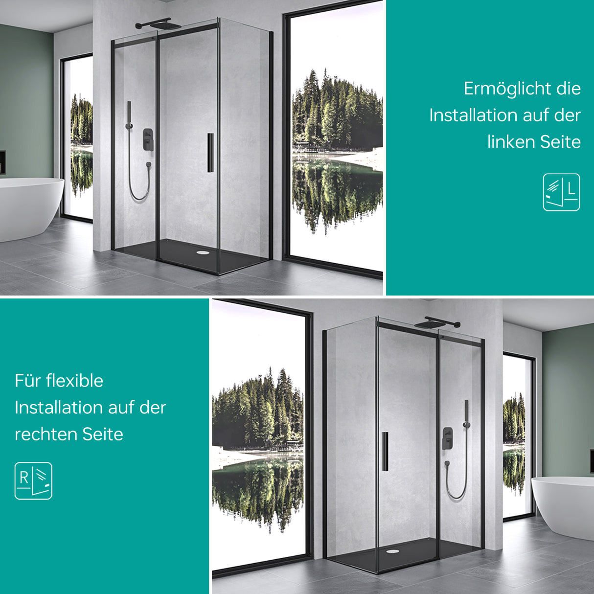 glasvilla Cabine de Douche en Verre de Sécurité 8mm Noir Douche d'Angle avec NANO Porte Coulissante Ravenna18