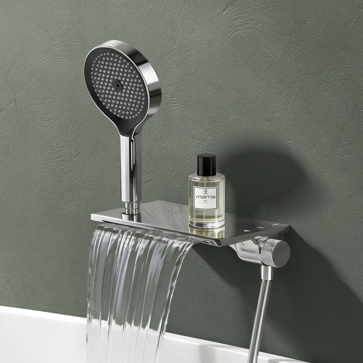 glasvilla Badewannenarmatur mit Handbrause Wasserfall Wannenarmatur Strahlarten Handbrause aus Messing inkl. Brausestange und Brauseschlauch