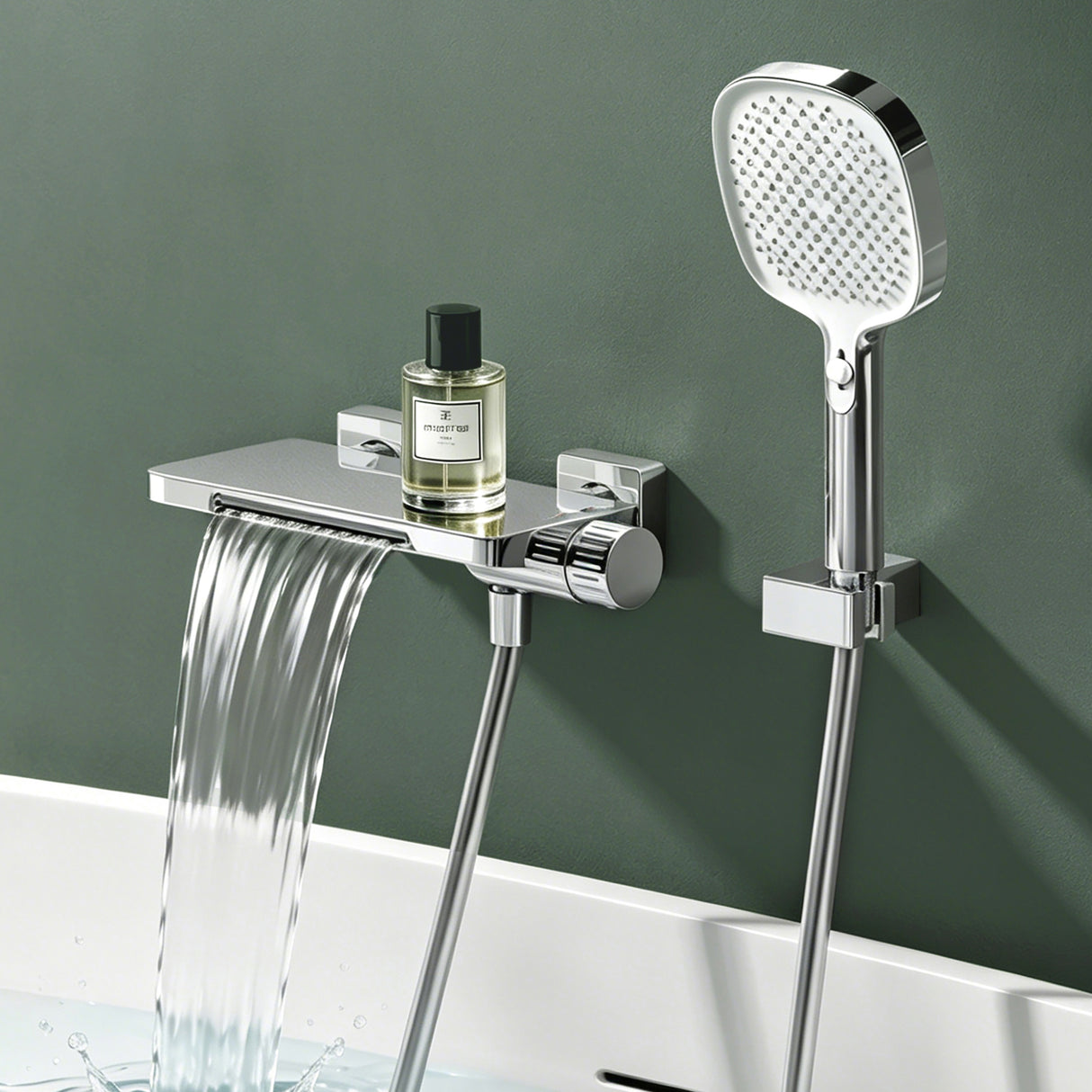 glasvilla Rubinetto per Vasca da Bagno con Doccetta a Cascata, Doccino per Doccia in Ottone con Tubo Flessibile e Asta Facile da Installare