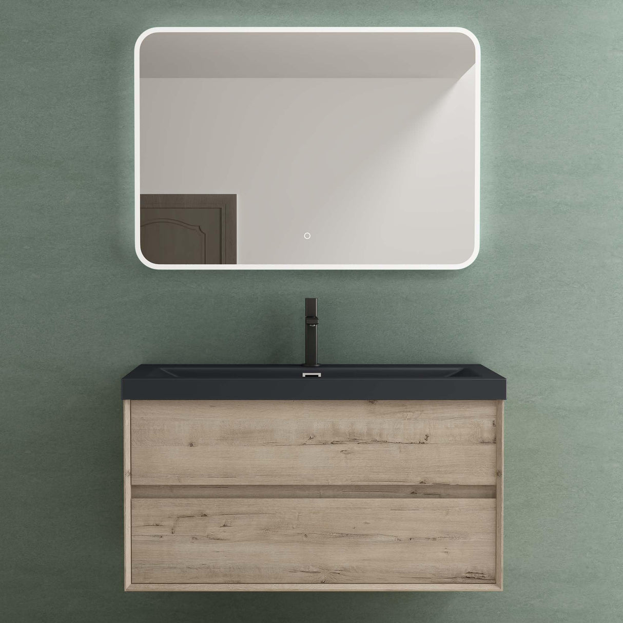 glasvilla Ensemble de Meubles de Salle de Bain Meuble Sous-Vasque 2 Tiroirs avec Fermeture en Douceur avec Lavabo en Anthracite Mat en Solid Surface Rimo