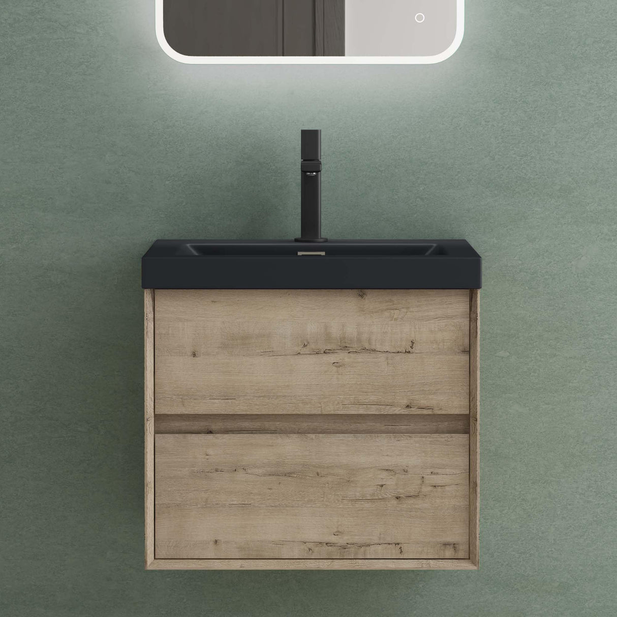 glasvilla Ensemble de Meubles de Salle de Bain Meuble Sous-Vasque 2 Tiroirs avec Fermeture en Douceur avec Lavabo en Anthracite Mat en Solid Surface Rimo