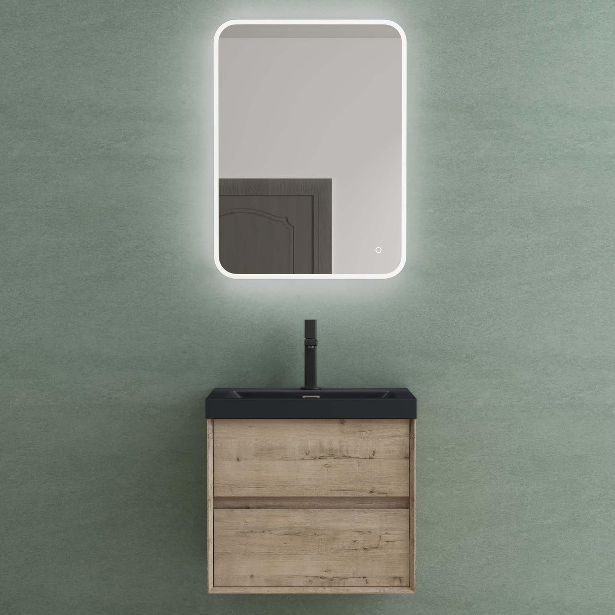 glasvilla Ensemble de Meubles de Salle de Bain Meuble Sous-Vasque 2 Tiroirs avec Fermeture en Douceur avec Lavabo en Anthracite Mat en Solid Surface Rimo