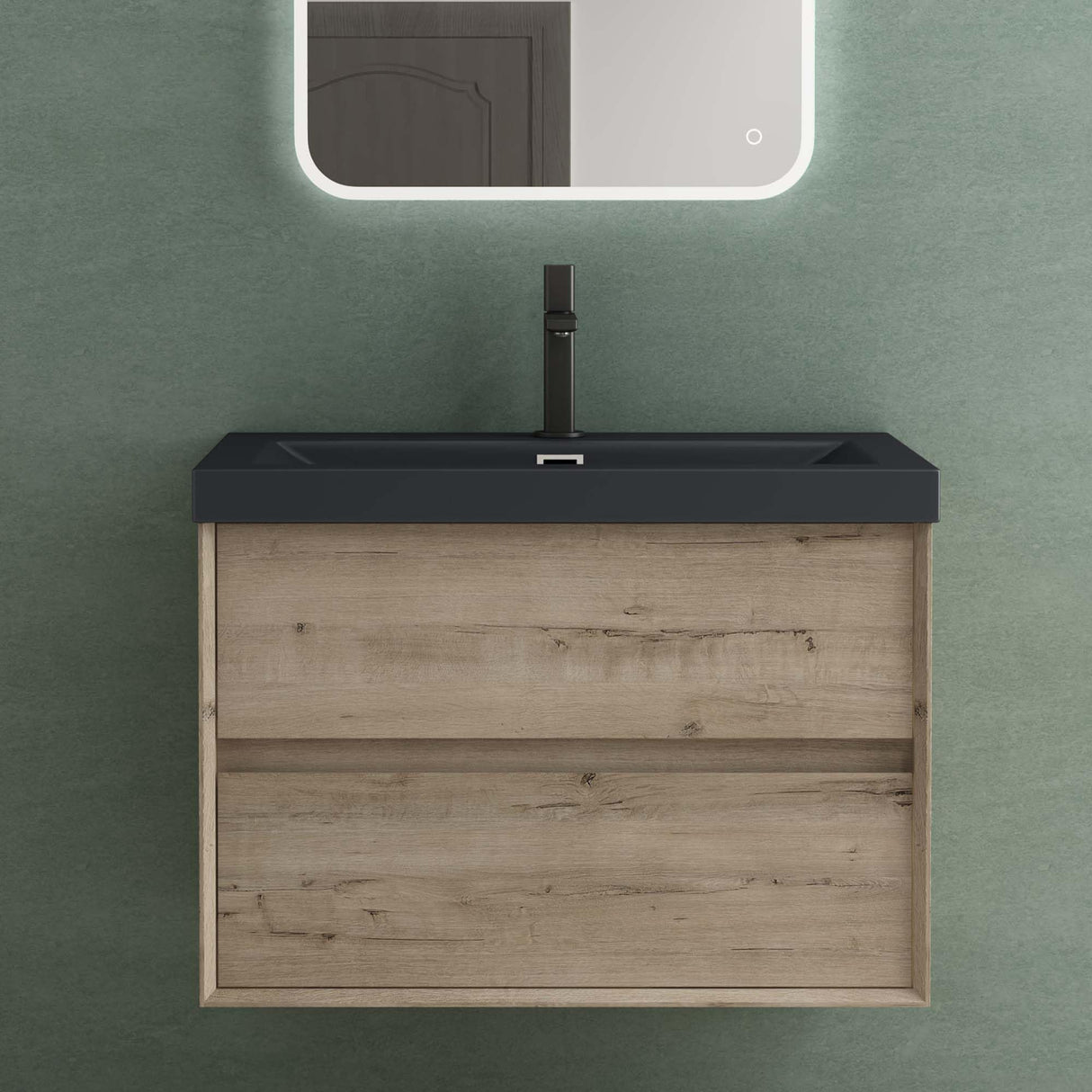 glasvilla Ensemble de Meubles de Salle de Bain Meuble Sous-Vasque 2 Tiroirs avec Fermeture en Douceur avec Lavabo en Anthracite Mat en Solid Surface Rimo