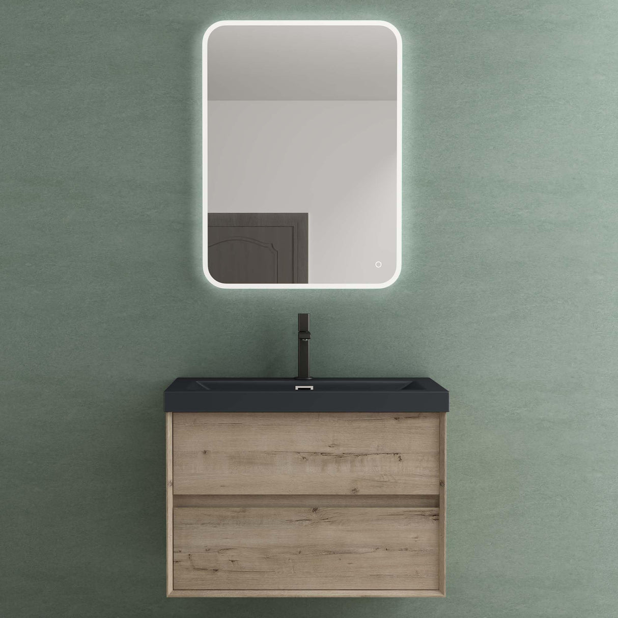 glasvilla Ensemble de Meubles de Salle de Bain Meuble Sous-Vasque 2 Tiroirs avec Fermeture en Douceur avec Lavabo en Anthracite Mat en Solid Surface Rimo