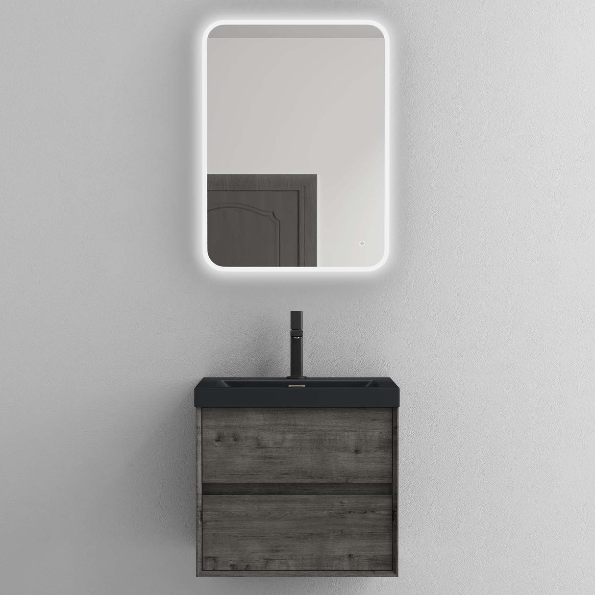 glasvilla Ensemble de Meubles de Salle de Bain Meuble Sous-Vasque 2 Tiroirs avec Fermeture en Douceur avec Lavabo en Anthracite Mat en Solid Surface Rimo