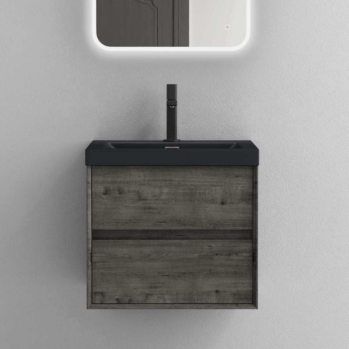 glasvilla Ensemble de Meubles de Salle de Bain Meuble Sous-Vasque 2 Tiroirs avec Fermeture en Douceur avec Lavabo en Anthracite Mat en Solid Surface Rimo