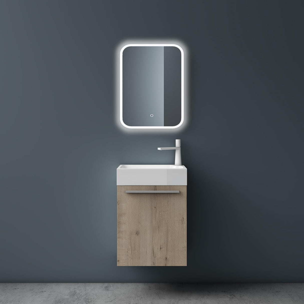 glasvilla Badmöbelset Kleiner Waschbeckenunterschrank 46 cm Unterschrank mit Weiß Waschschbecken aus Mineralguss für Gäste-WC Pisa