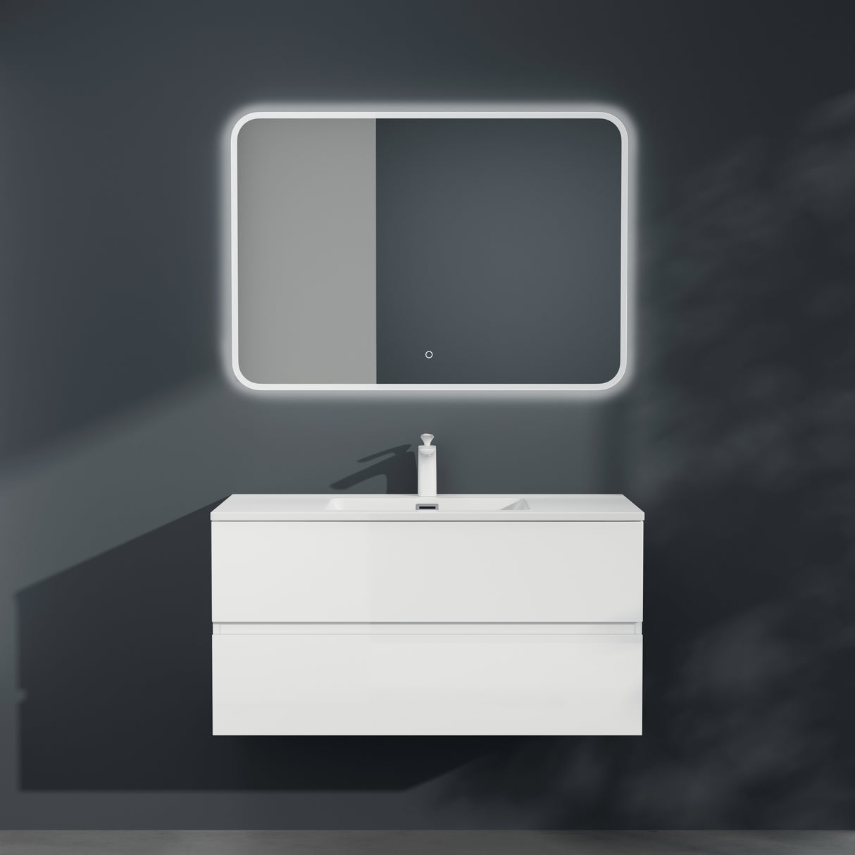 glasvilla Mobile Bagno Sospeso con 2 Cassetti Soft-close Mobiletto Bagno Include Lavabo da Marmo Fuso Aqualis