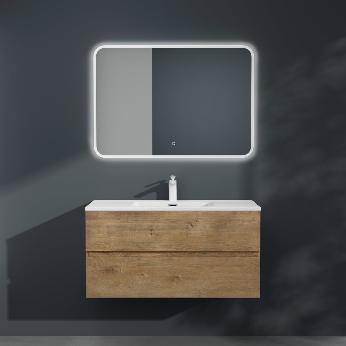 glasvilla Mobile Bagno Sospeso con 2 Cassetti Soft-close Mobiletto Bagno Include Lavabo da Marmo Fuso Aqualis