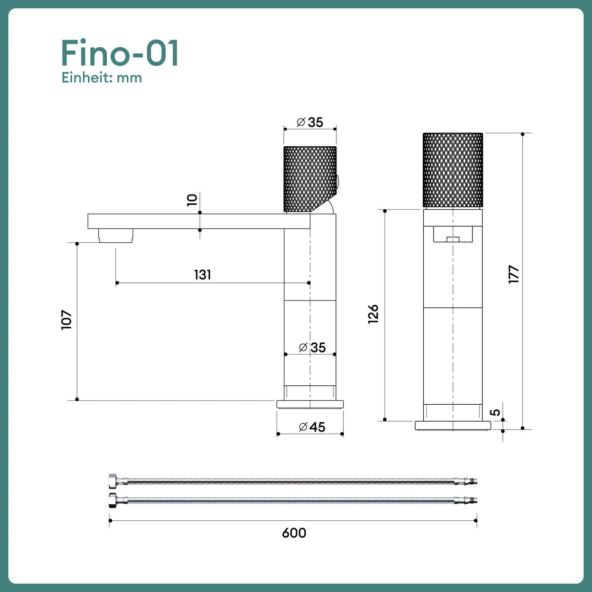 glasvilla Rubinetto Miscelatore Monocomando per Lavabo da Bagno, Rubinetto a Risparmio Idrico in Acciaio Inossidabile con Tubi e Accesorri, Design Moderno Fino-01