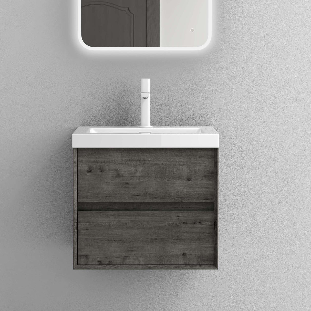 conjunto de muebles de baño glasvilla mueble bajo lavabo 2 cajones con cierre suave incluido lavabo en blanco de mineral fundido Rimo