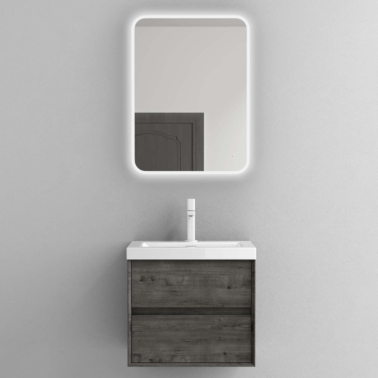 conjunto de muebles de baño glasvilla mueble bajo lavabo 2 cajones con cierre suave incluido lavabo en blanco de mineral fundido Rimo