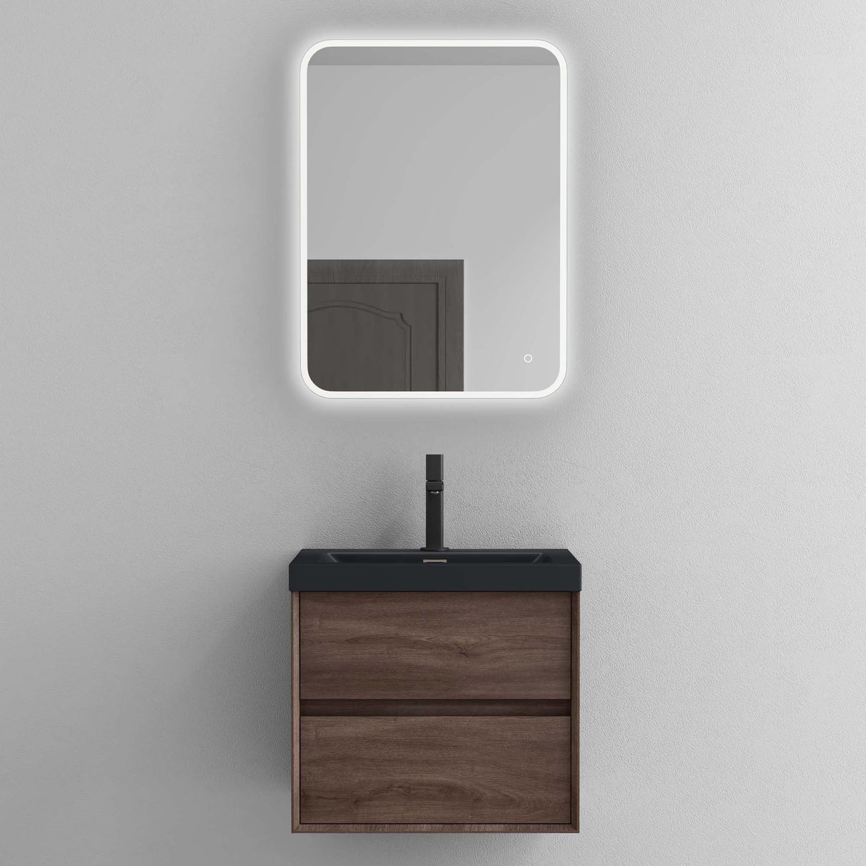 glasvilla Ensemble de Meubles de Salle de Bain Meuble Sous-Vasque 2 Tiroirs avec Fermeture en Douceur avec Lavabo en Anthracite Mat en Solid Surface Rimo