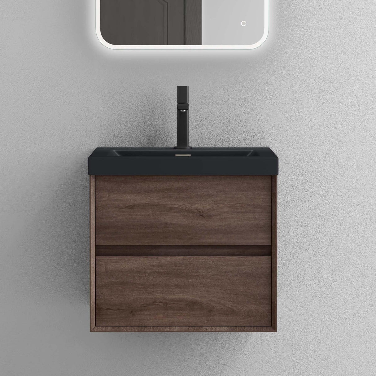 glasvilla Ensemble de Meubles de Salle de Bain Meuble Sous-Vasque 2 Tiroirs avec Fermeture en Douceur avec Lavabo en Anthracite Mat en Solid Surface Rimo