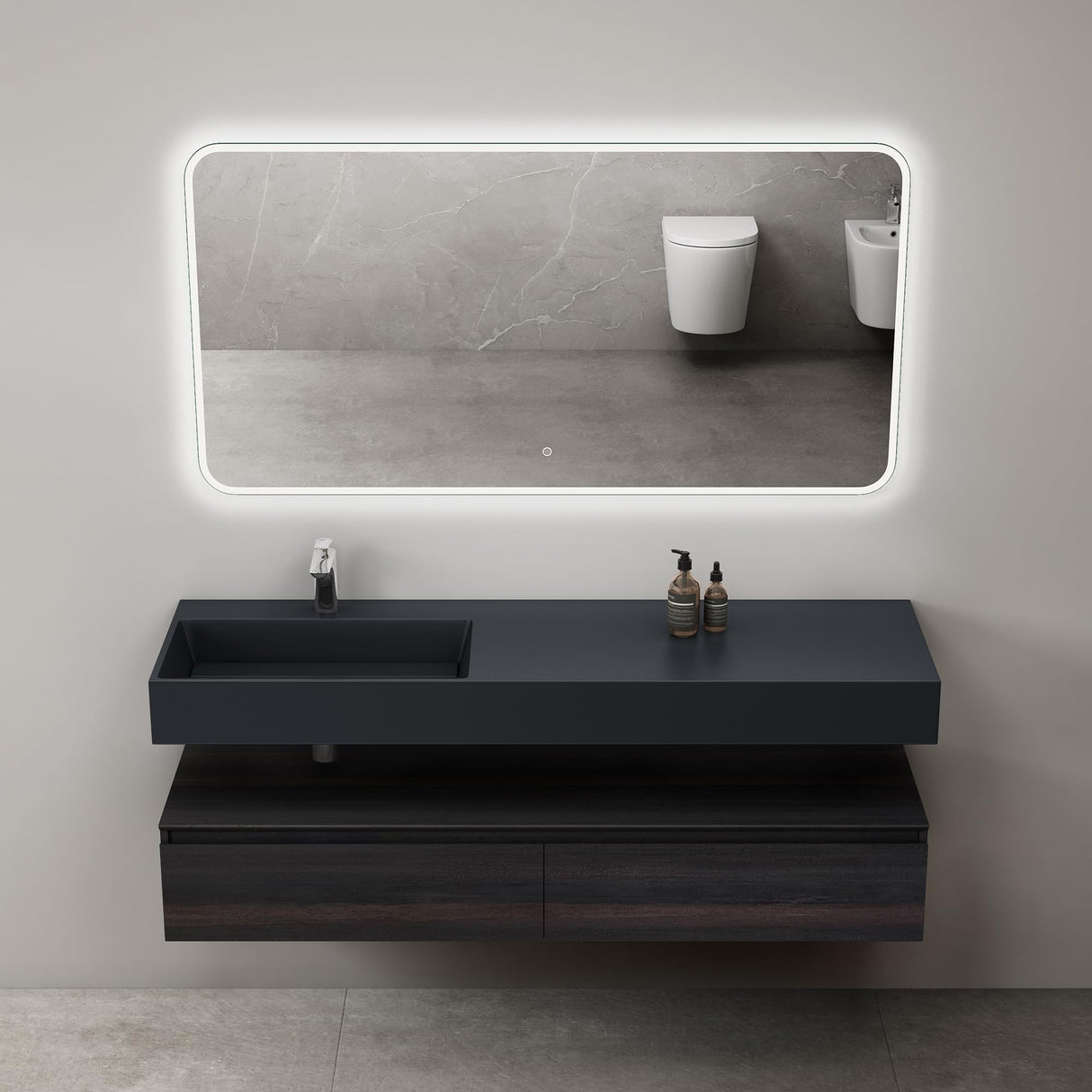 conjunto de muebles de baño glasvilla lavabo con mueble inferior 150x48x25cm con cajones de cierre suave incl. lavabo de mineral fundido UP