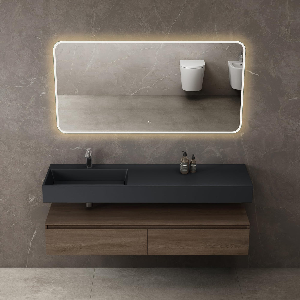 conjunto de muebles de baño glasvilla lavabo con mueble inferior 150x48x25cm con cajones de cierre suave incl. lavabo de mineral fundido UP