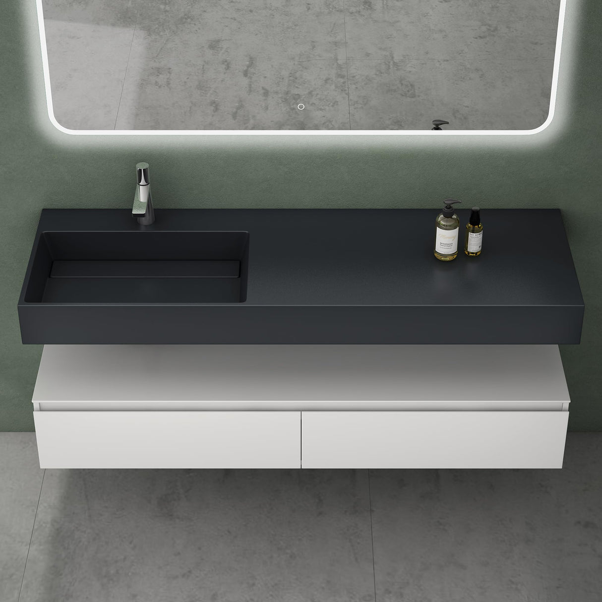 conjunto de muebles de baño glasvilla lavabo con mueble inferior 150x48x25cm con cajones de cierre suave incl. lavabo de mineral fundido UP