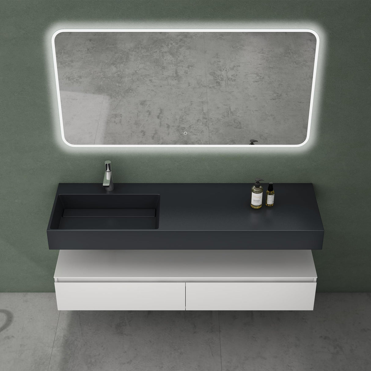 conjunto de muebles de baño glasvilla lavabo con mueble inferior 150x48x25cm con cajones de cierre suave incl. lavabo de mineral fundido UP