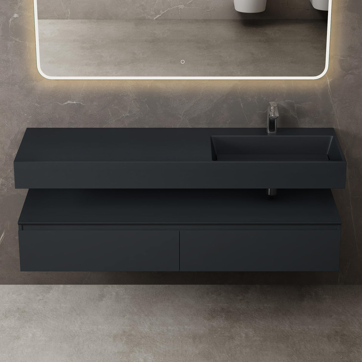 conjunto de muebles de baño glasvilla lavabo con mueble inferior 150x48x25cm con cajones de cierre suave incl. lavabo de mineral fundido UP