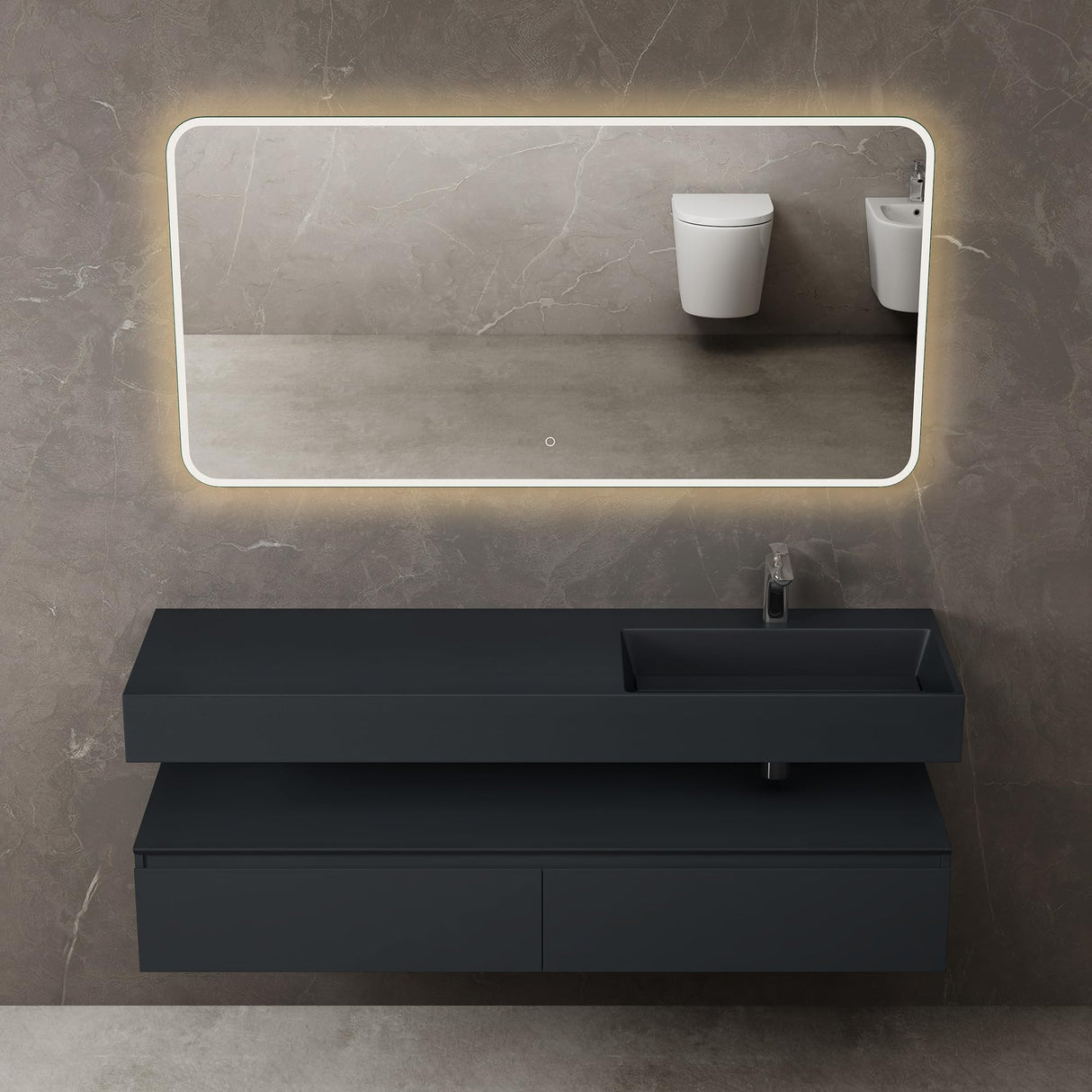 conjunto de muebles de baño glasvilla lavabo con mueble inferior 150x48x25cm con cajones de cierre suave incl. lavabo de mineral fundido UP