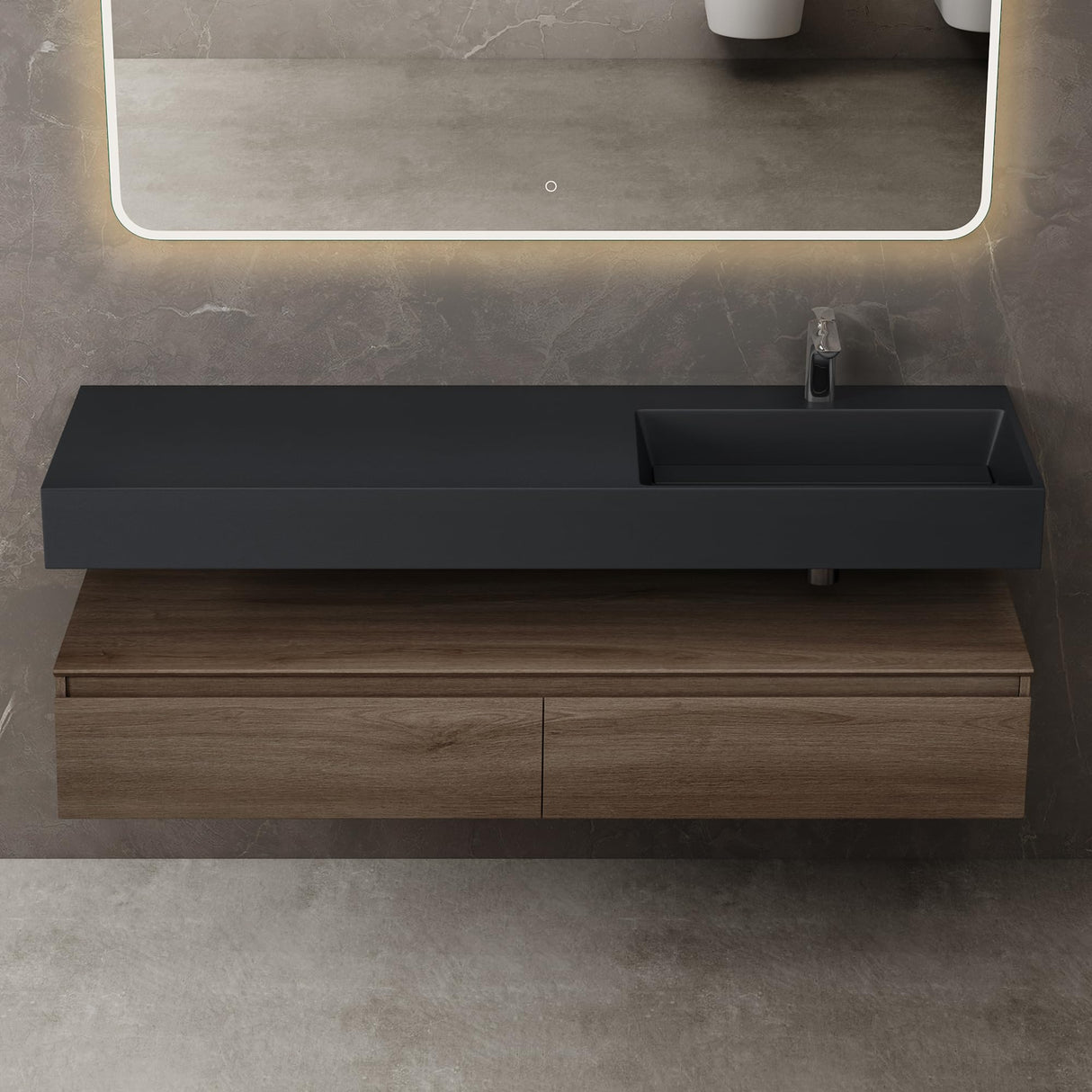 conjunto de muebles de baño glasvilla lavabo con mueble inferior 150x48x25cm con cajones de cierre suave incl. lavabo de mineral fundido UP