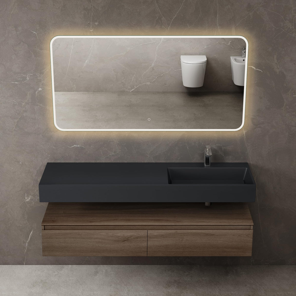 conjunto de muebles de baño glasvilla lavabo con mueble inferior 150x48x25cm con cajones de cierre suave incl. lavabo de mineral fundido UP