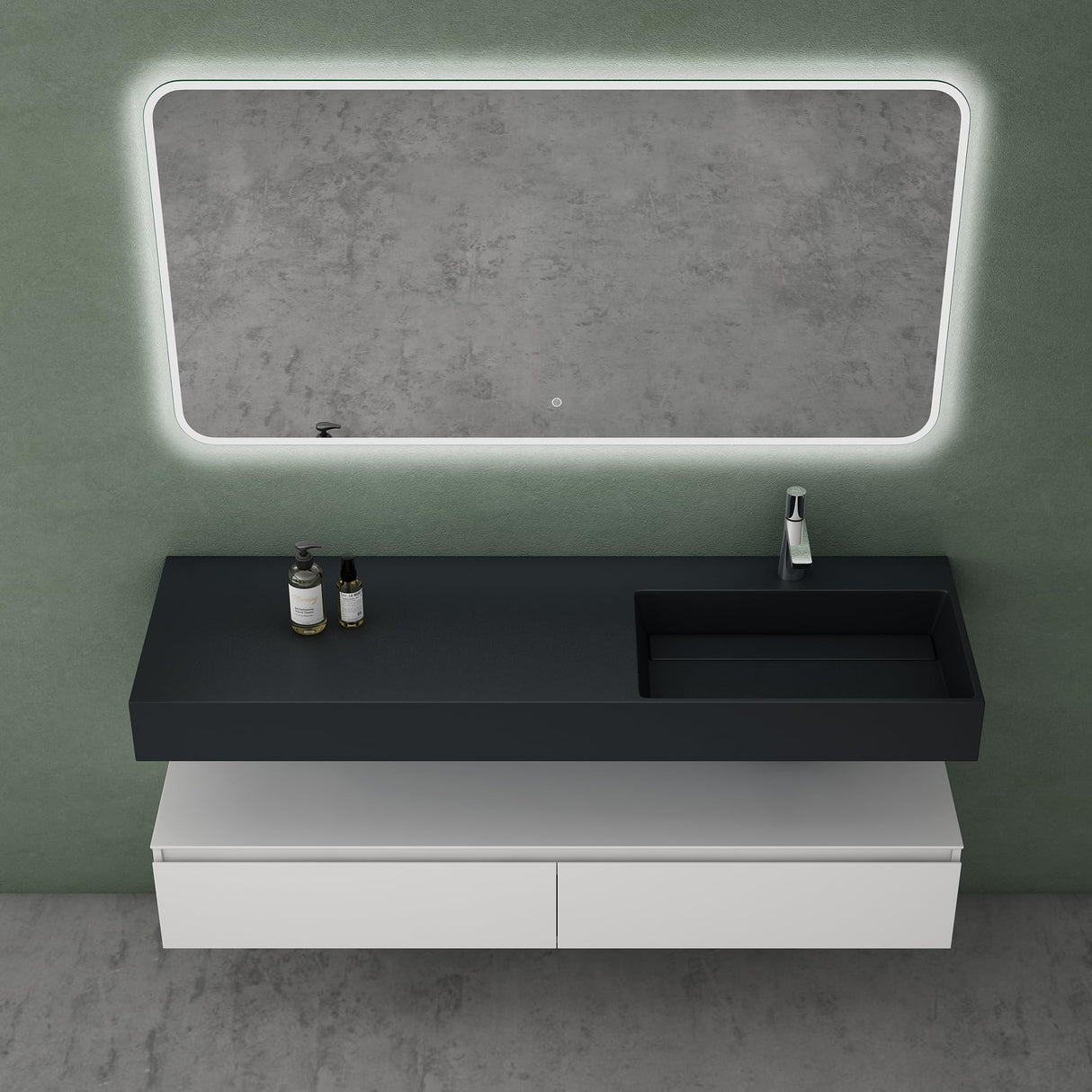 conjunto de muebles de baño glasvilla lavabo con mueble inferior 150x48x25cm con cajones de cierre suave incl. lavabo de mineral fundido UP