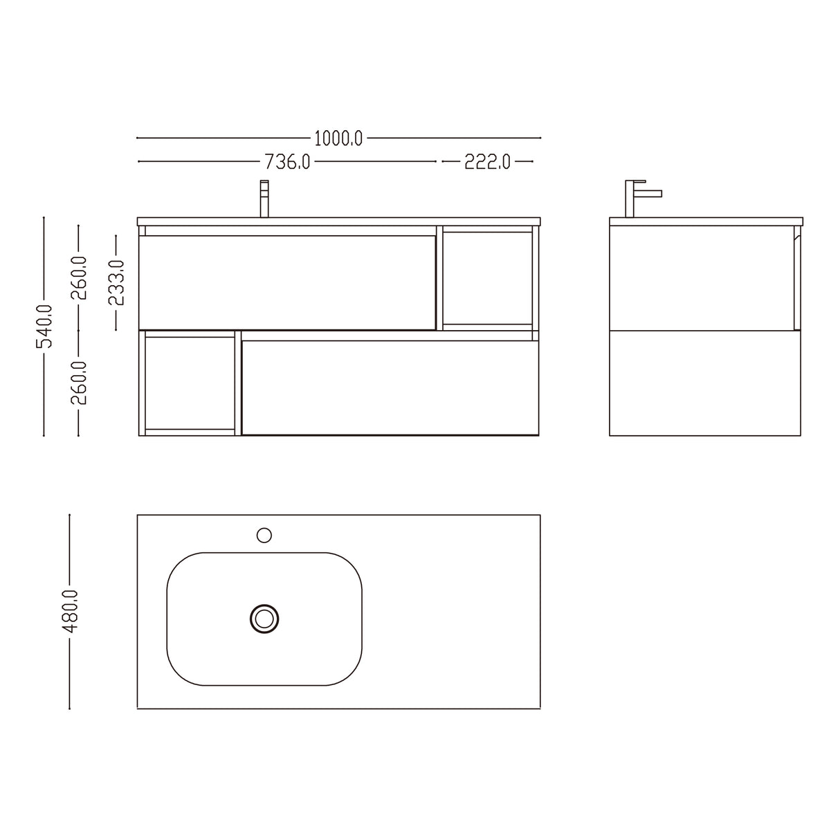 glasvilla Badmöbel Badezimmerschrank mit Spiegel Waschbeckenunterschrank Mineralguss Gemini