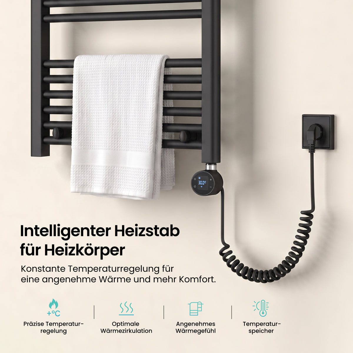 glasvilla Smart WiFi Heizstab für Badheizkörper, Heizelement Elektrischer Heizstab mit App-Steuerung, Thermostat & Timer-Funktion, Heizpatrone für Handtuchheizkörper Heizstab-03